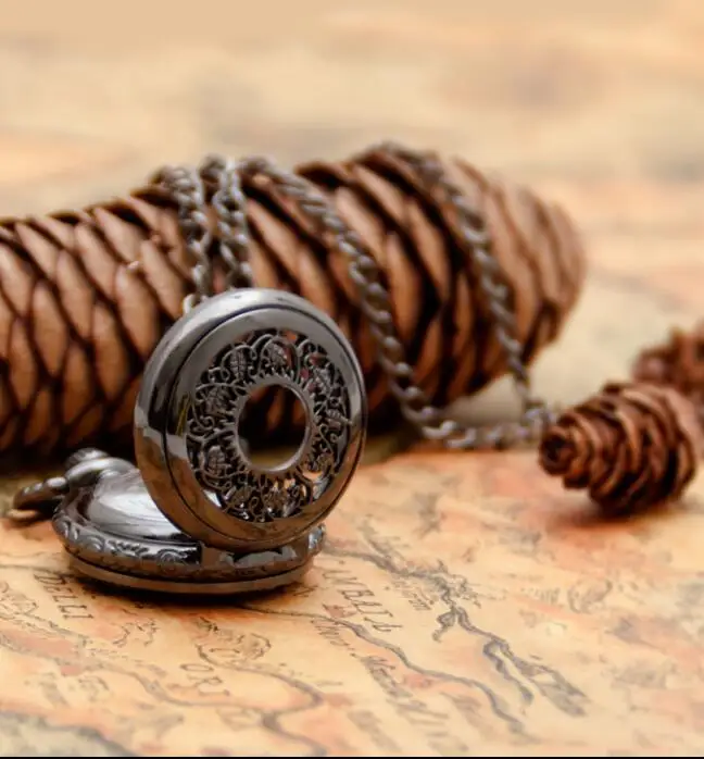 Small Size Black Leaf spider web sunflower Necklace For Xmas Gift pocket watch | Наручные часы