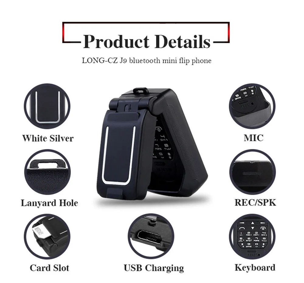 Мини флип LONG CZ J9 мобильный телефон Smalleset Bluetooth беспроводной Dialer Magic Voice FM SOS Handsfree