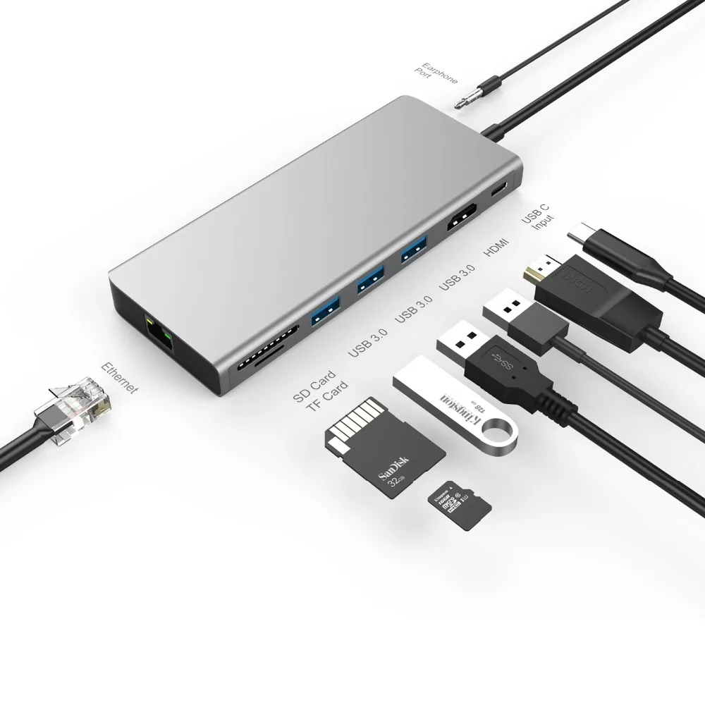 USB HUB Type C к HDMI 4K Ethernet PD зарядка Aux Thunderbolt 3 0 концентратор для MacBook Huawei P20 Pro|USB-хабы| |