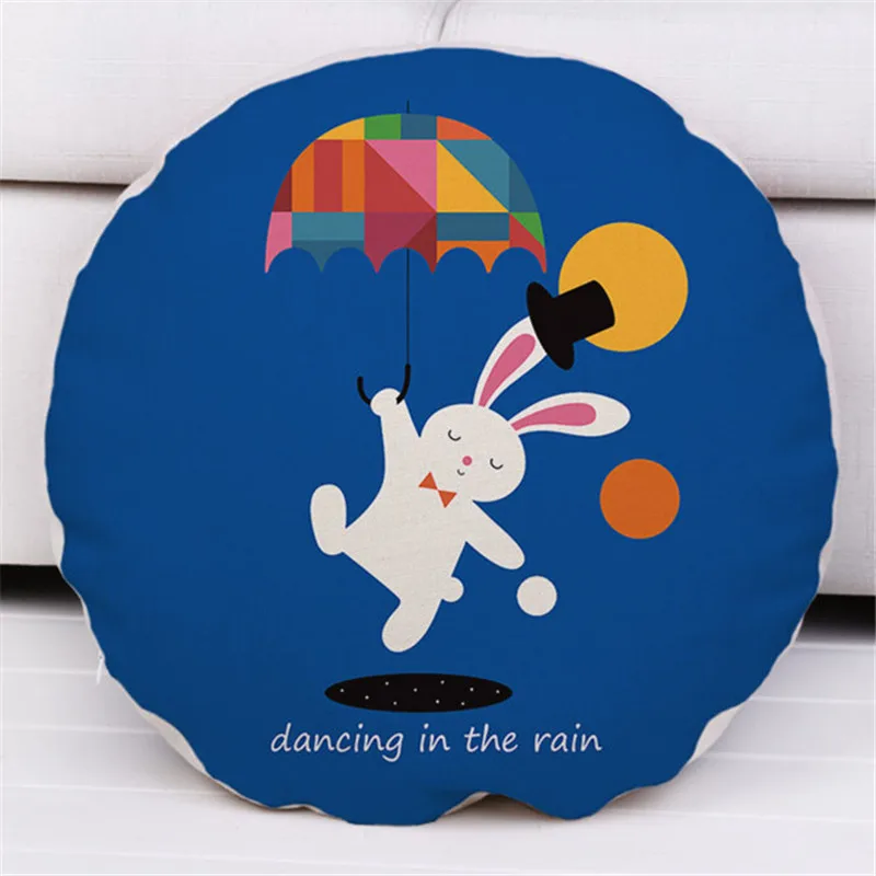 Cartoon Animals Printed Decorative Throw Pillow Covers Cotton Linens Animal Bear Kiss Fox Cat Round Diameter 45cm Cushion Cover |