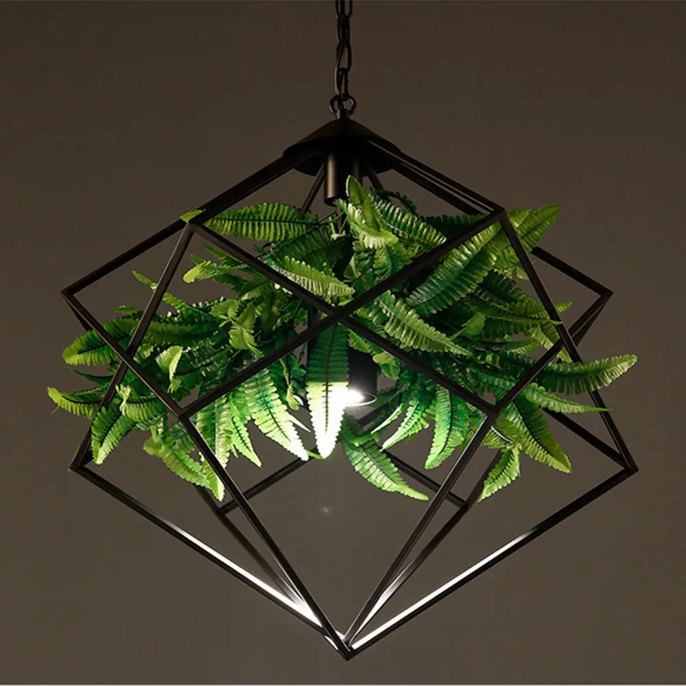 

Bucolic Green Plants Hanging Fixture Chandeliers Balcony Ceiling Lamp Droplight