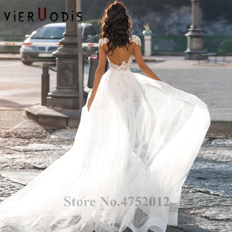 Свадебное платье русалки без бретелек с кружевной аппликацией фатиновое