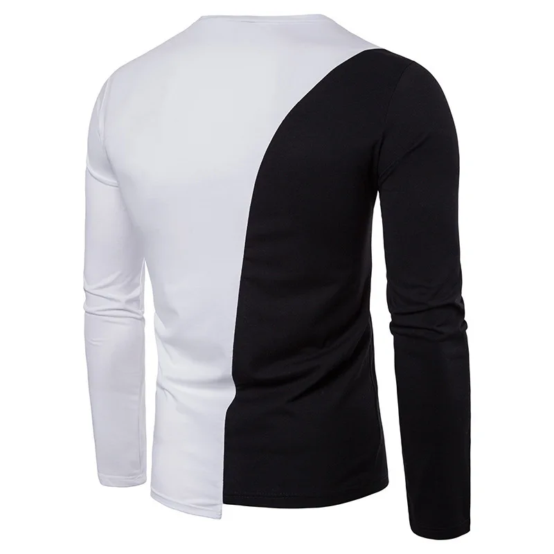 Mens fashion autumn winter two color stitching design casual round T shirts neck long sleeves clothing t shirt male tops | Мужская