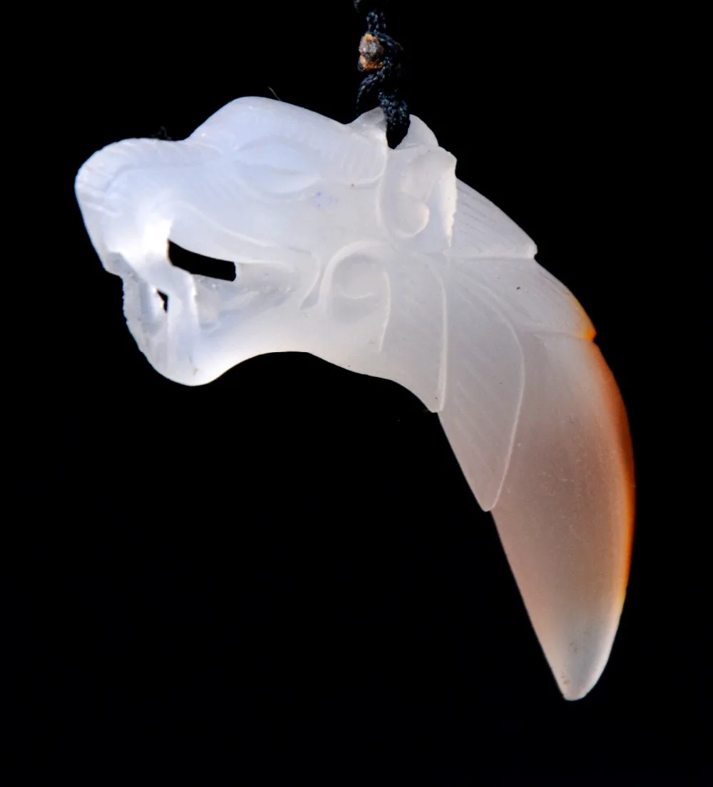 Бесплатная доставка натуральный халцедон голова Волка кулон Волк Зуб Стиль