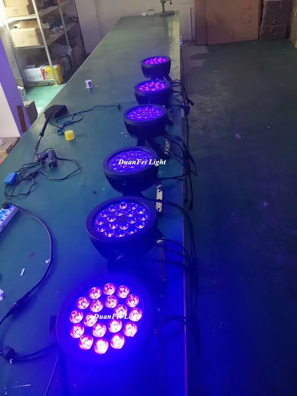 12 шт./лот светодиодный промывочный светильник 18x18 Вт 6 в 1 rgbwa uv led flat par dmx auto sound |