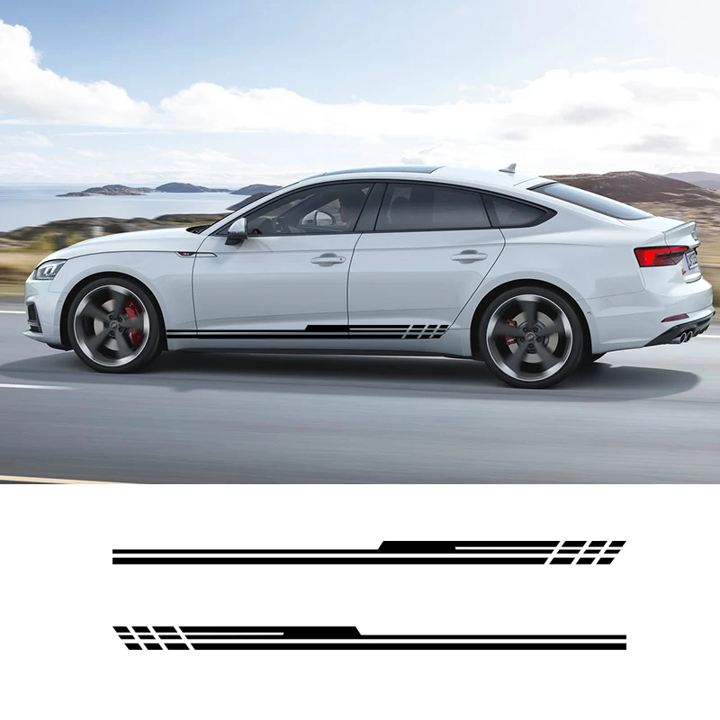 

2 PCS Vinyl Side Stripes Skirt Graphics Vehicle Decal Auto Sticker For Audi Ford Skoda Toyota Kia Ford BMW Universal