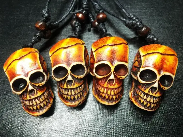 

12 pcs Cool Ethnic Tribal Imitation Bone Skull Biker Necklace Choker Lucky Gift