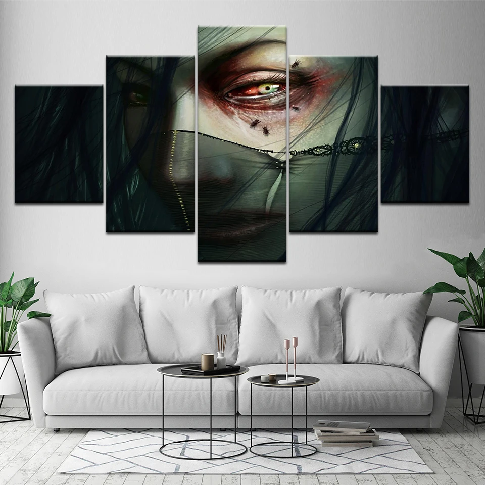 Canvas Painting Masked Woman 5 Pieces Wall Art Modular Wallpapers Poster Print for living room Home Decor | Дом и сад