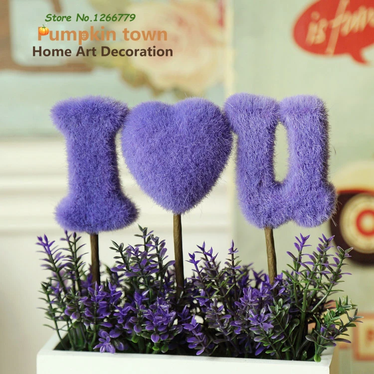 2018 Heartbeat Purple I Love You Flocking Arrangement Desktop Decoration Home Decor/Valentine's Day Gifts/Simulation Flower Set | Дом и