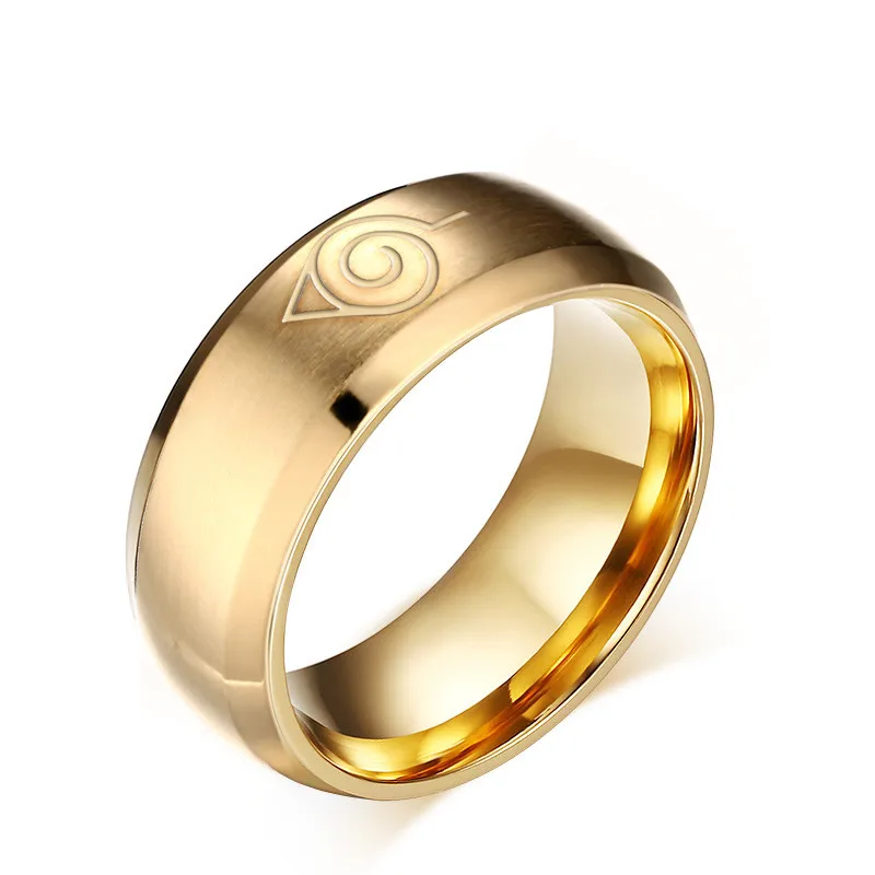 Для мужчин кольцо золотой Наруто анимация Кольца 8 мм золото Цвет Титан Сталь