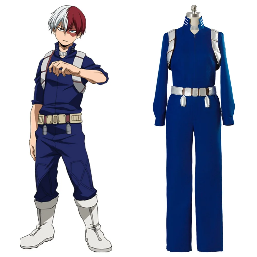 

Hot Cosplay Boku no My Hero Academia Costume S2 Shoto Shouto Todoroki Battle Cosplay Costume Adult Blue Uniform Suit II Coat