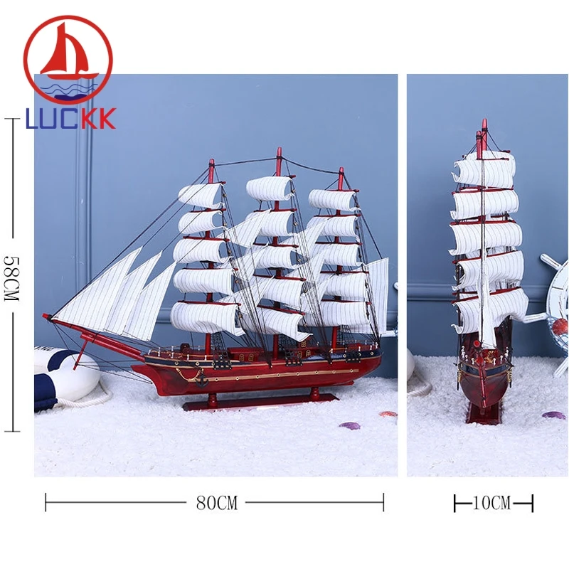 LUCKK 80 см красные деревянные модели DIY корабль парусник с якорем Nordica домашнее