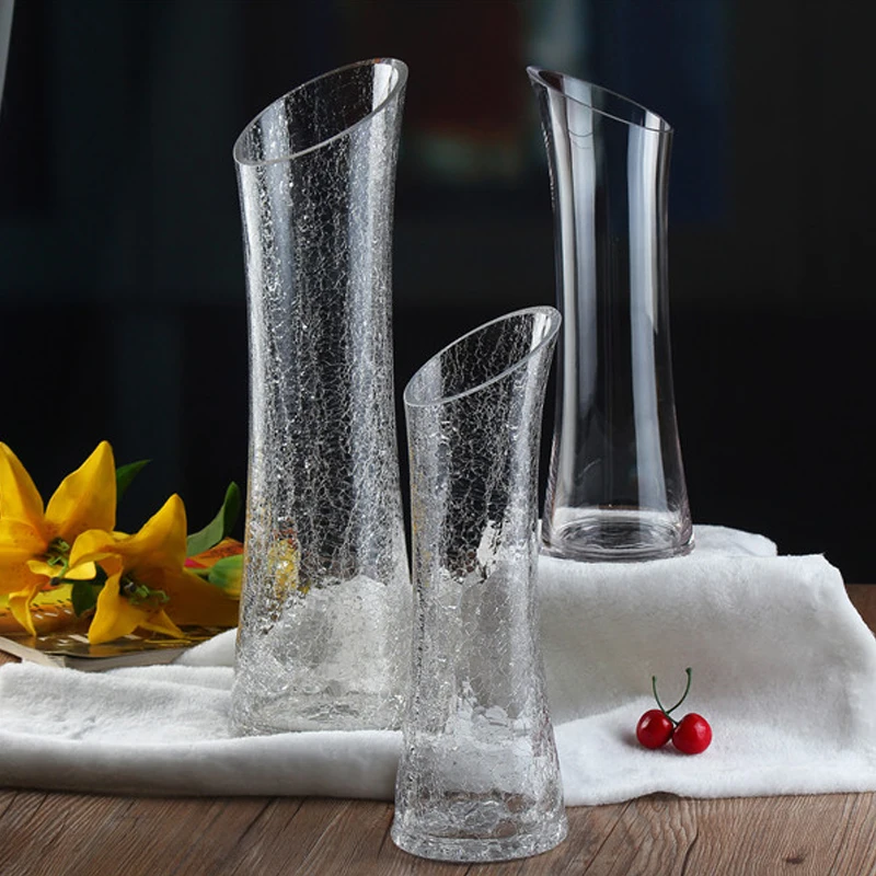 

New fashion glass vase with crack pattern for home decoration 28.5cm height
