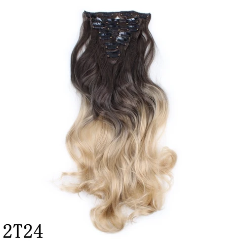 2T24 JOY& BEAUTY, волосы 22 дюйма, 16 клипс, шиньон, объемная волна, синтетическое высокотемпературное волокно, черный, коричневый, Омбре, волосы для наращивания на заколках - Цвет: 2T24