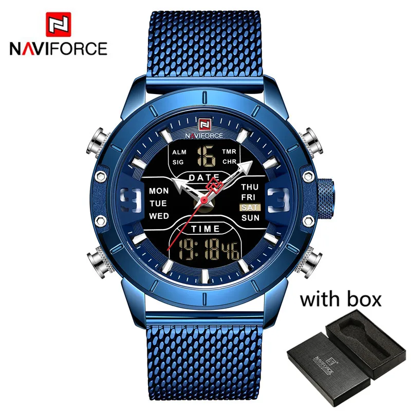 NA915301 with box Relogio Masculino Naviforce лучший бренд класса люкс Спортивные Цифровые мужские часы в стиле милитари хронограф из нержавеющей стали мужские наручные часы 9153 - Цвет: NA915301 with box