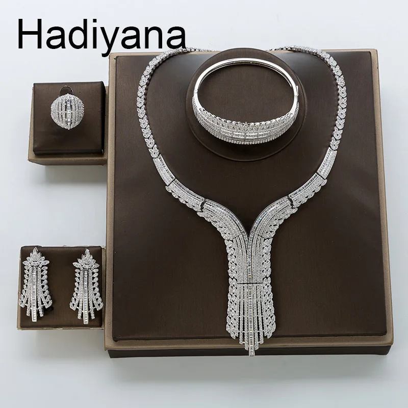 Комплект ювелирных изделий HADIYANA, роскошный свадебный комплект ювелирных изделий с кисточками, очаровательный кубический цирконий AAA для женщин, TZ8129 Haar Sieraden Bruiloft