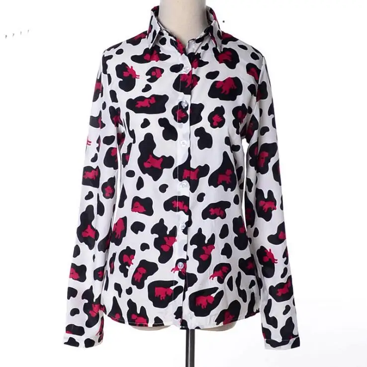 ELEXS New Fashion Women's Sexy Slim Leopard Lapel Shirt Summer Casual Printing 74239 |