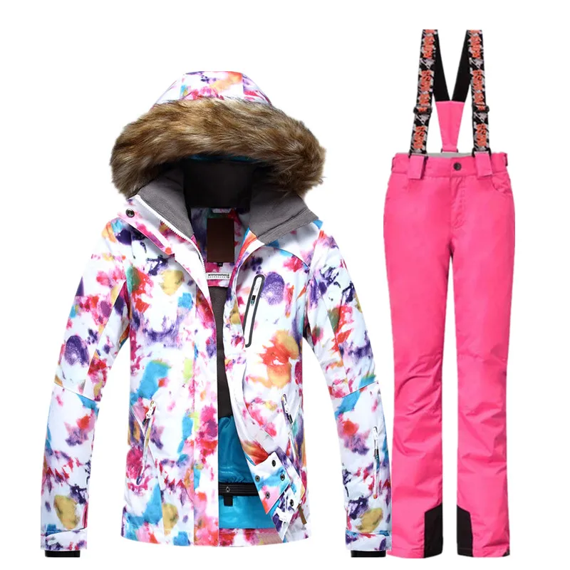GSOU Зимний лыжный костюм для женщин лыжная куртка брюки Водонепроницаемая