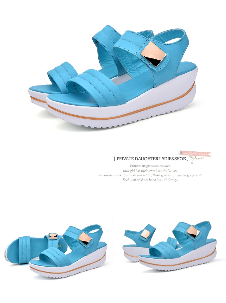 Size43 Летние женские сандалии на платформе; из натуральной Кожаный крючок петля; мягкие и удобные туфли на танкетке Дамская обувь повседневные сандалии 9 Цвета
