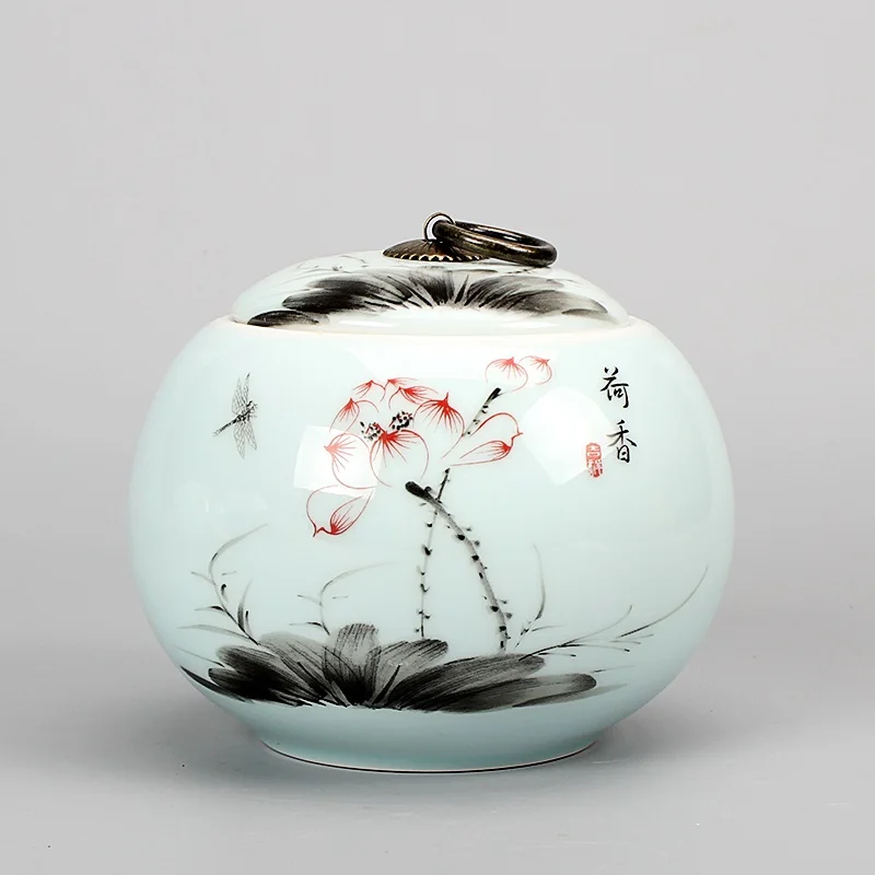 

Longquan celadon Lotus tea caddy, large packing box Ceramic tea set Sealed storage of Pu'er tea can