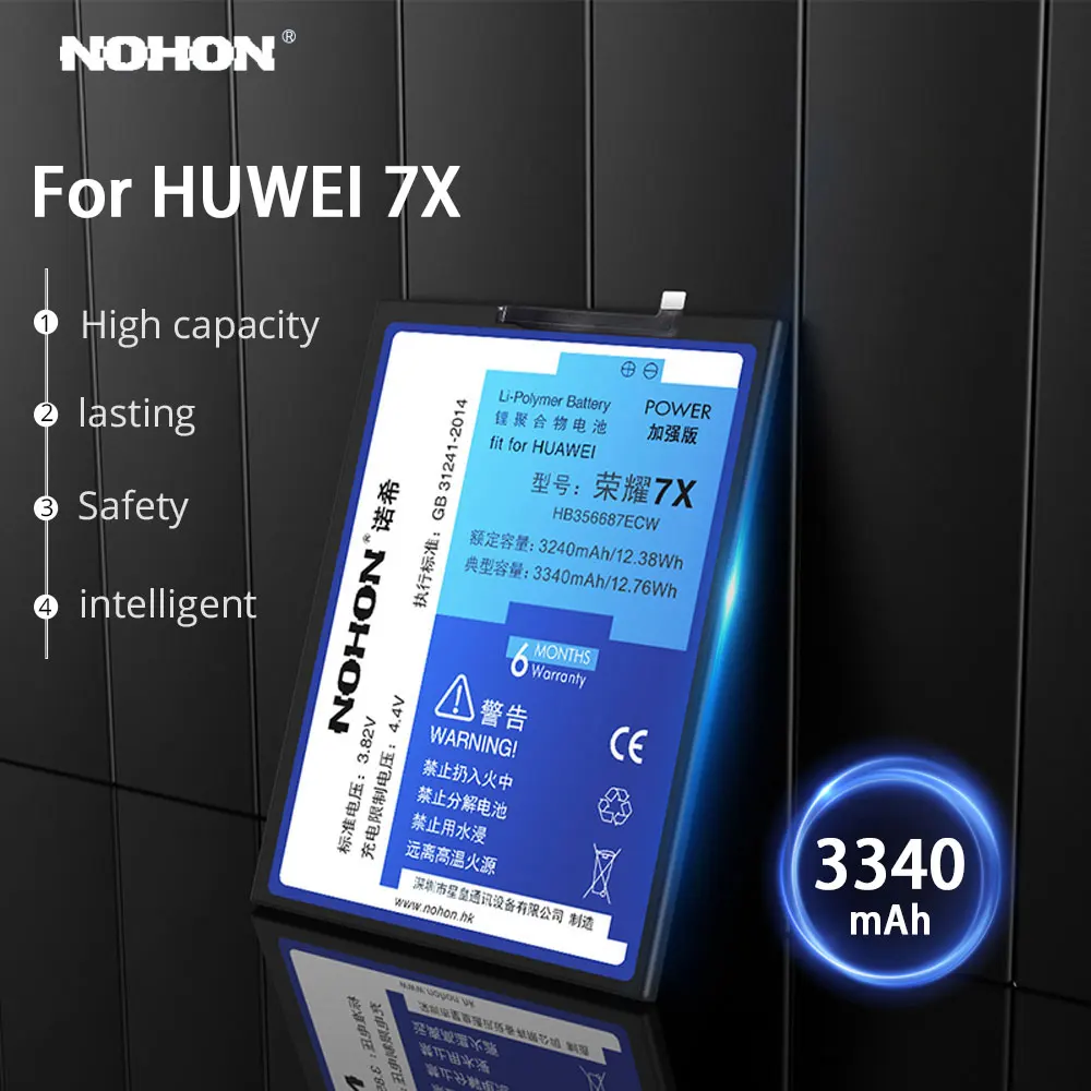 Аккумулятор NOHON для huawei Honor 7X HB356687ECW 3340 мАч литий-полимерная батарея большой