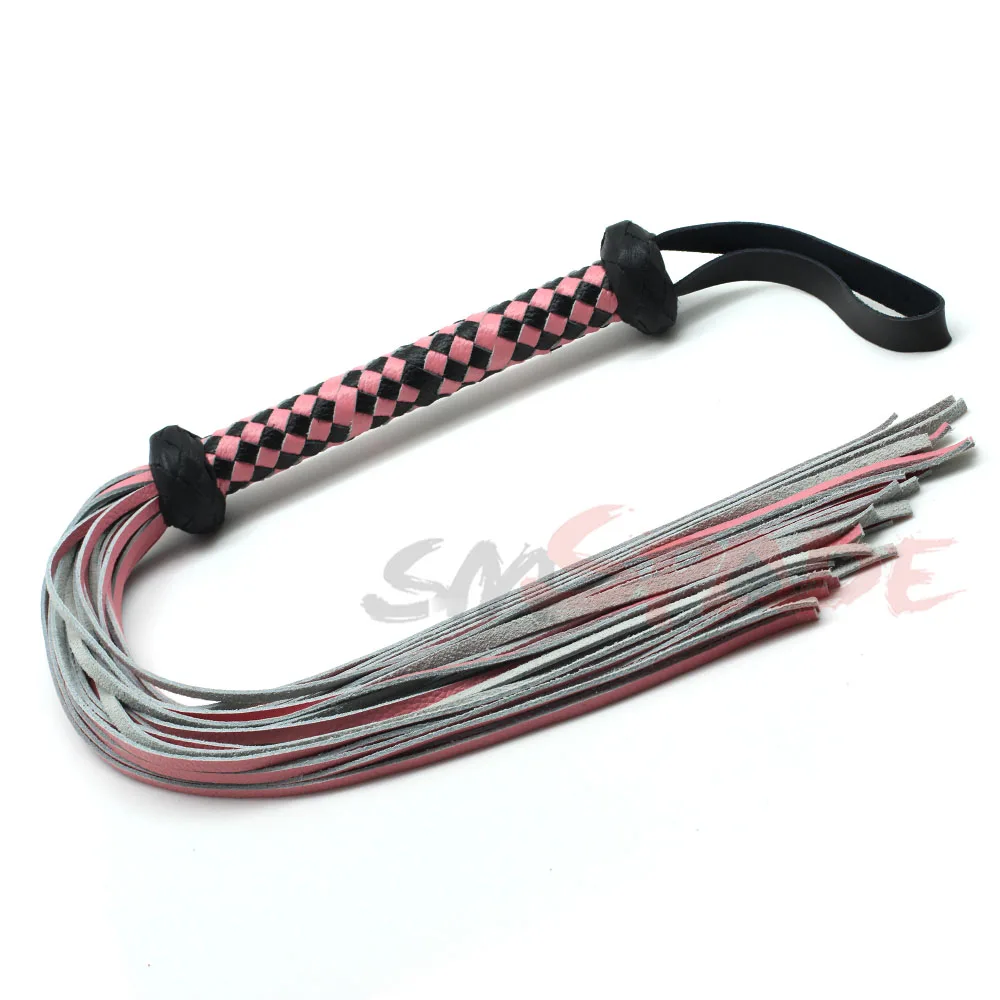 Кожаный Флоггер с ручкой 60 см черный и розовый ручная работа конский хлыст гонок