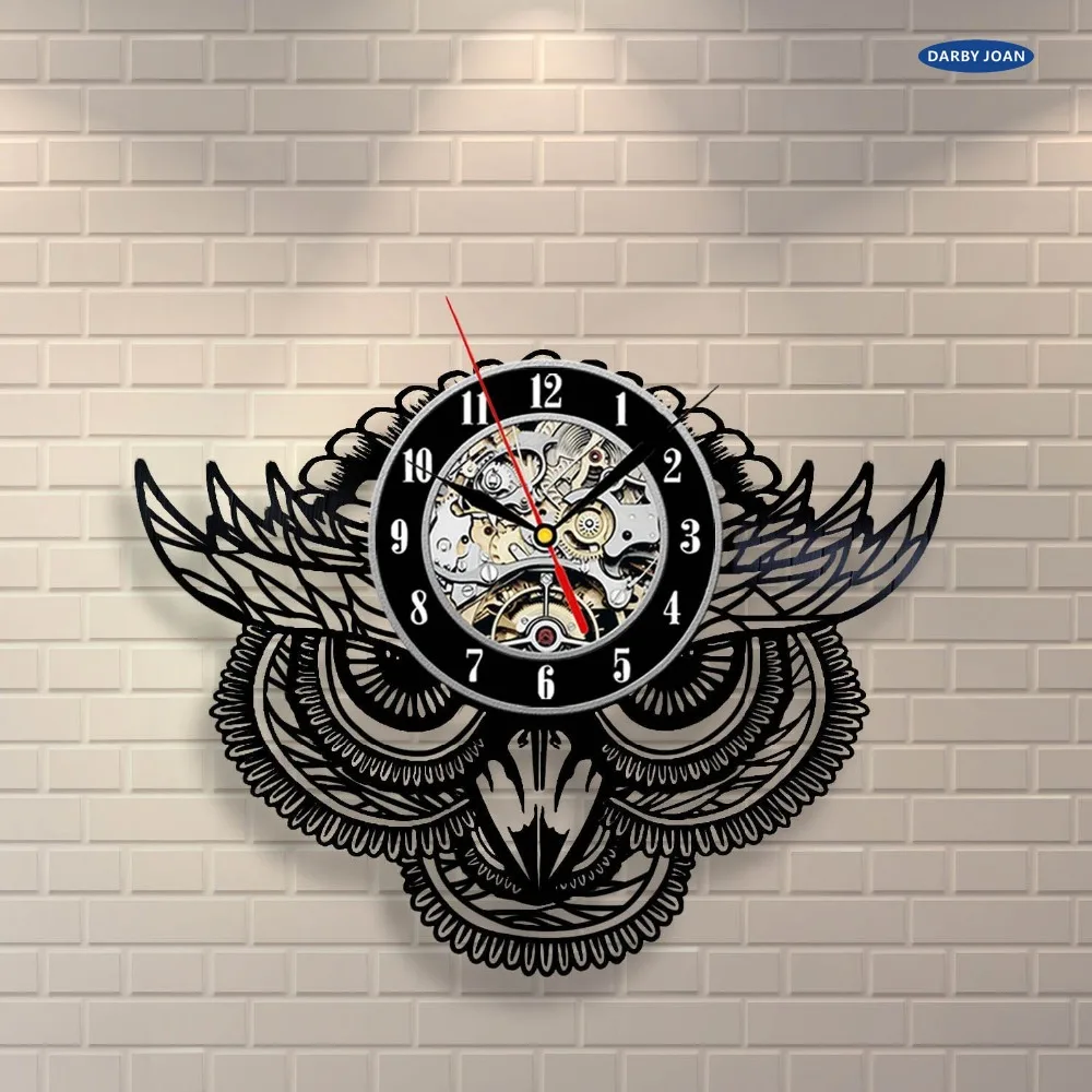 Настенные часы с изображением совы животных виниловых записей украшение для