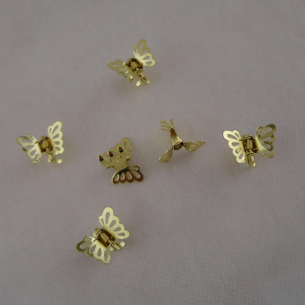 30 шт. Золотые толстые филигранные бабочки металлические заколки для волос