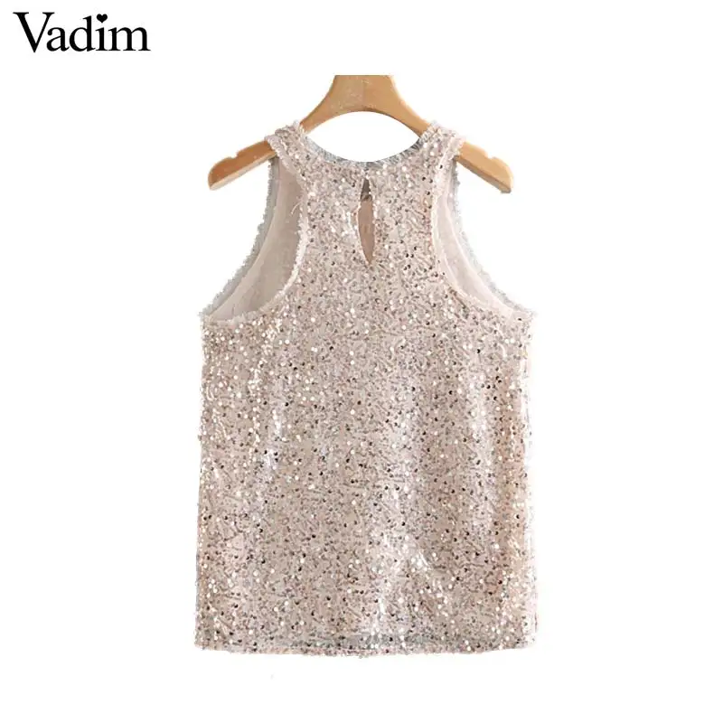 Вадим Женщины chic mesh crop top блестками майки femininas с круглым вырезом Топы на