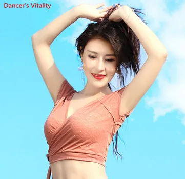 Only Top as Photo Одежда для танца живота новая летняя хлопковая тренировочная одежда с блокировкой цветов верхняя юбка индийский Восточный танец перфорированный комплект - Цвет: Only Top as Photo