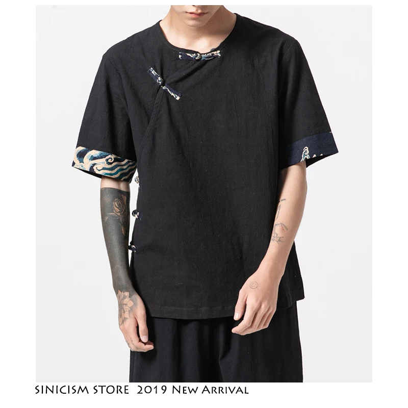 Sinicism Store мужские лоскутные футболки Harajuku уличная одежда летний хлопковый льняной