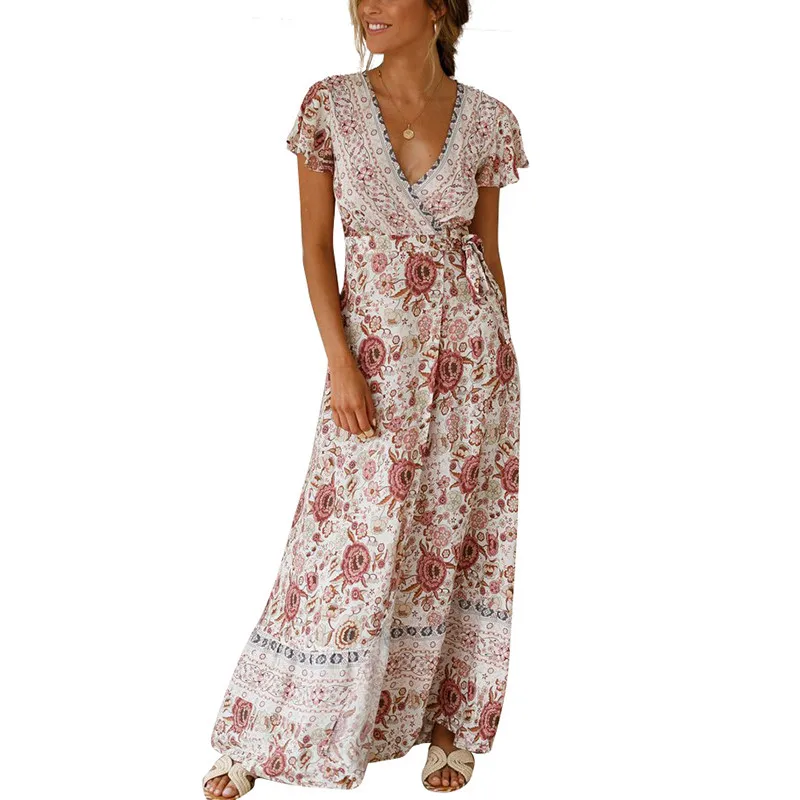 Yashangyi женское сексуальное платье-туника с v-образным вырезом и разрезом Летнее