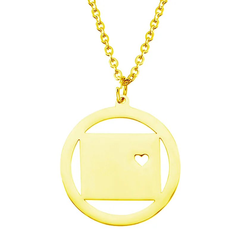 

New 304 Stainless Steel Colorado Map Necklace Trendy Round Heart Colorado Map Pendant Necklace Female Male Jewellery