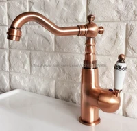 antique red copper basin faucet one handle single hole bathroom hot and cold mixers lavatory sink washing tap bnf411