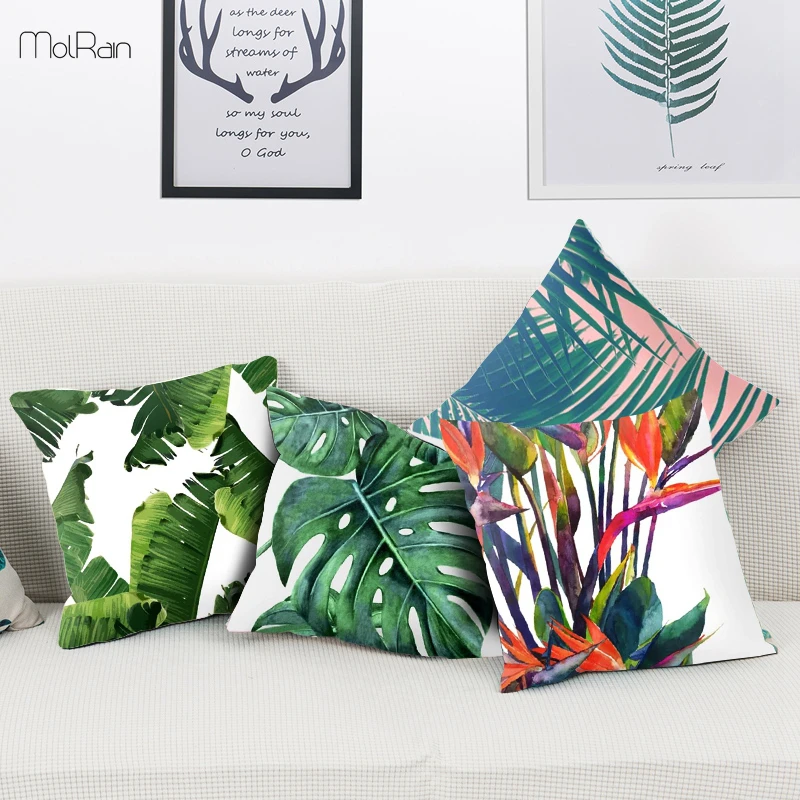 Тропическая искусственная наволочка для диванной подушки с рисунком зеленых листьев декоративные из