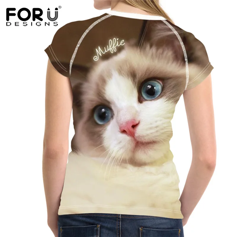 FORUDESIGNS Kawaii Ragdoll повседневные женские футболки с принтом кота летние дышащие топы