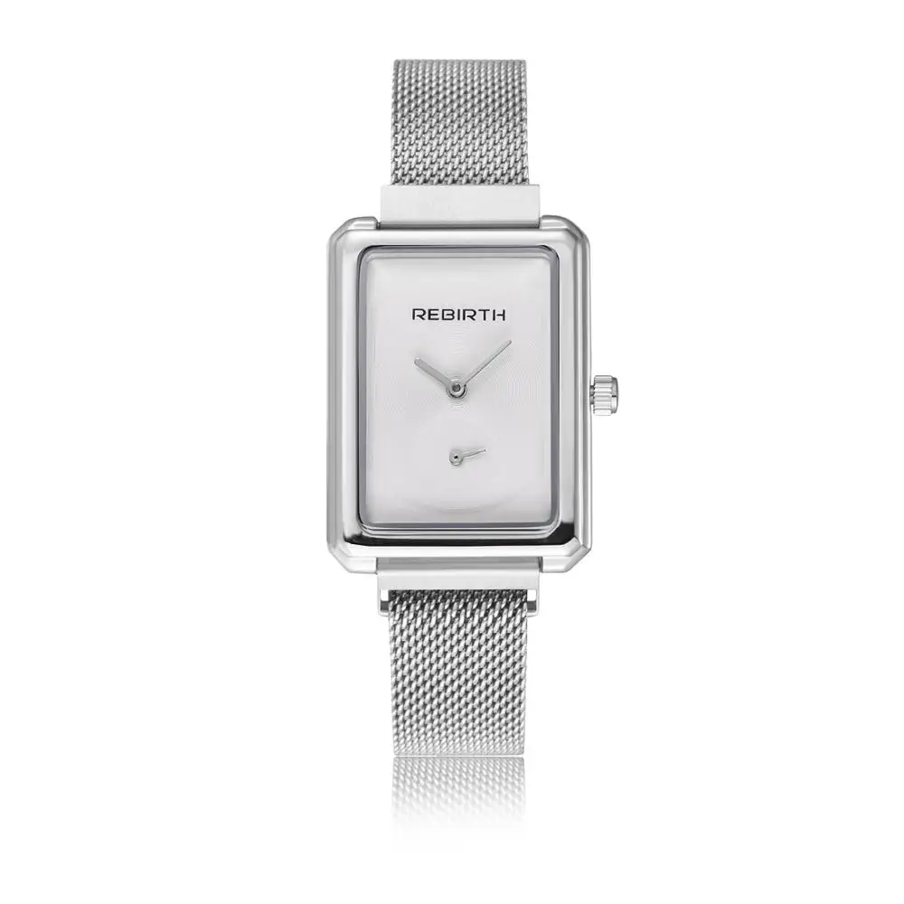 Silver-White Watch Модные кварцевые повседневные женские наручные часы Rebirth, женские часы, роскошные сетчатые наручные часы из нержавеющей стали, Женские Подарочные часы - Цвет: Silver-White Watch