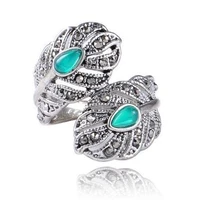 fashion jewelry retro rhodium plate crystal rhinestone leaf ring for women wedding vintage punk ring size 7 9 high quality