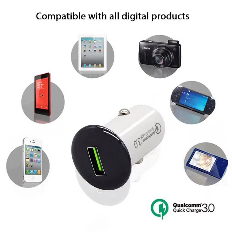 Мини USB Автомобильное зарядное устройство для мобильного телефона QC3.0 быстрое зарядное устройство один USB Автомобильное зарядное устройство для iphone samsung Xiaomi Адаптер зарядного устройства для планшета