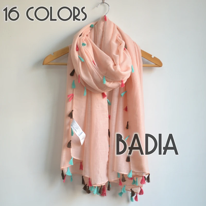 Персиковая однотонная шаль Хиджаб maxi размер шарф с четырьмя боковыми цветными