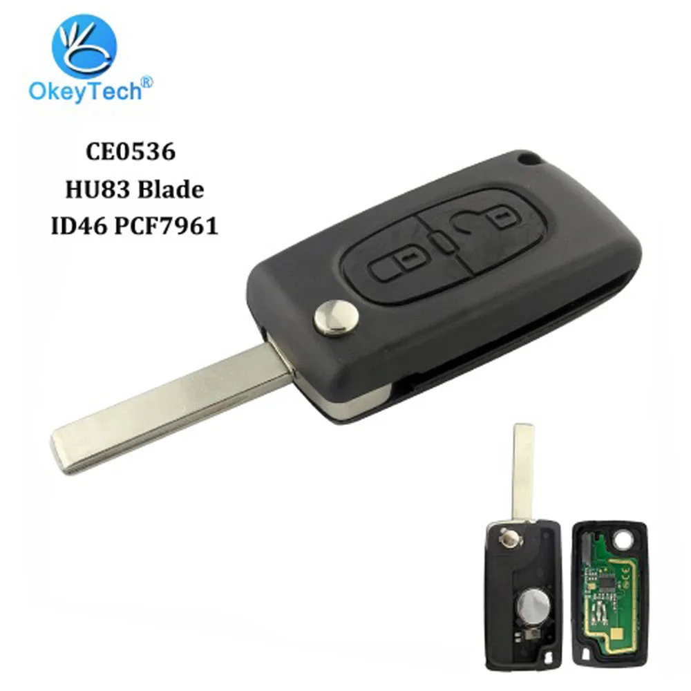 OkeyTech ASK CE0536 HU83 лезвие паза 2 кнопки складной 433 МГц ID46 PCF7961 чип Автомобильный