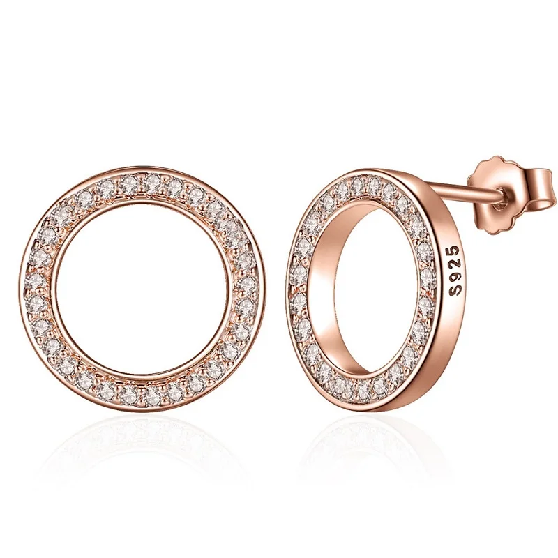 BAMOER, натуральная 925 пробы, серебро, Forever Rose& Clear CZ, Круглый Круг, серьги-гвоздики для женщин, модное ювелирное изделие, PAS484 - Окраска металла: gold
