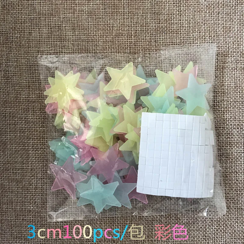 3cm mix Color 100pcs 3D Звезда и Луна энергии хранения флуоресцентный светится в темноте светящиеся наклейки на стену для детской комнаты гостиной наклейка - Цвет: 3cm mix Color 100pcs