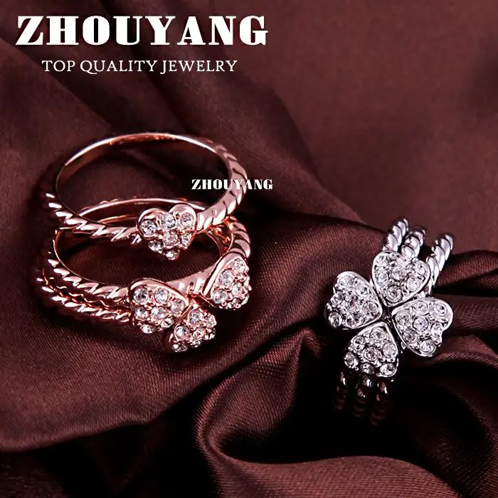 ZHOUYANG высокое качество ZYR023 элегантный четырехлистный клевер серебряного цвета