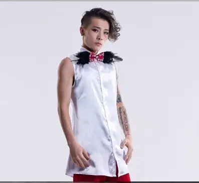 2017 Мужской костюм диджея мужская Тонкая рубашка без рукавов летние костюмы