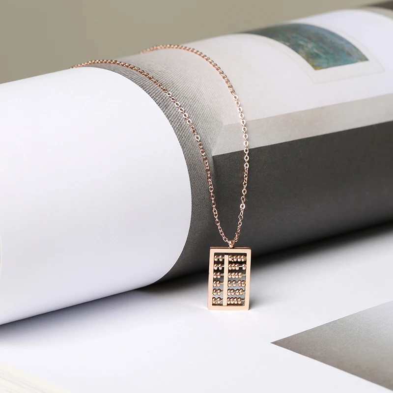 

YUN RUO 2018 New Arrival Rose Gold Color Chic Style Fortune Abacus Pendant Necklace Fashion Titanium Steel Woman Jewelry No Fade