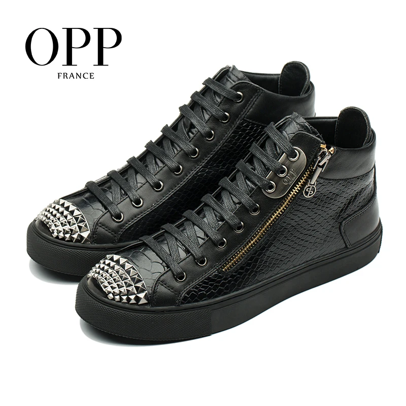 Ботинки мужские из натуральной кожи с заклепками и змеиным