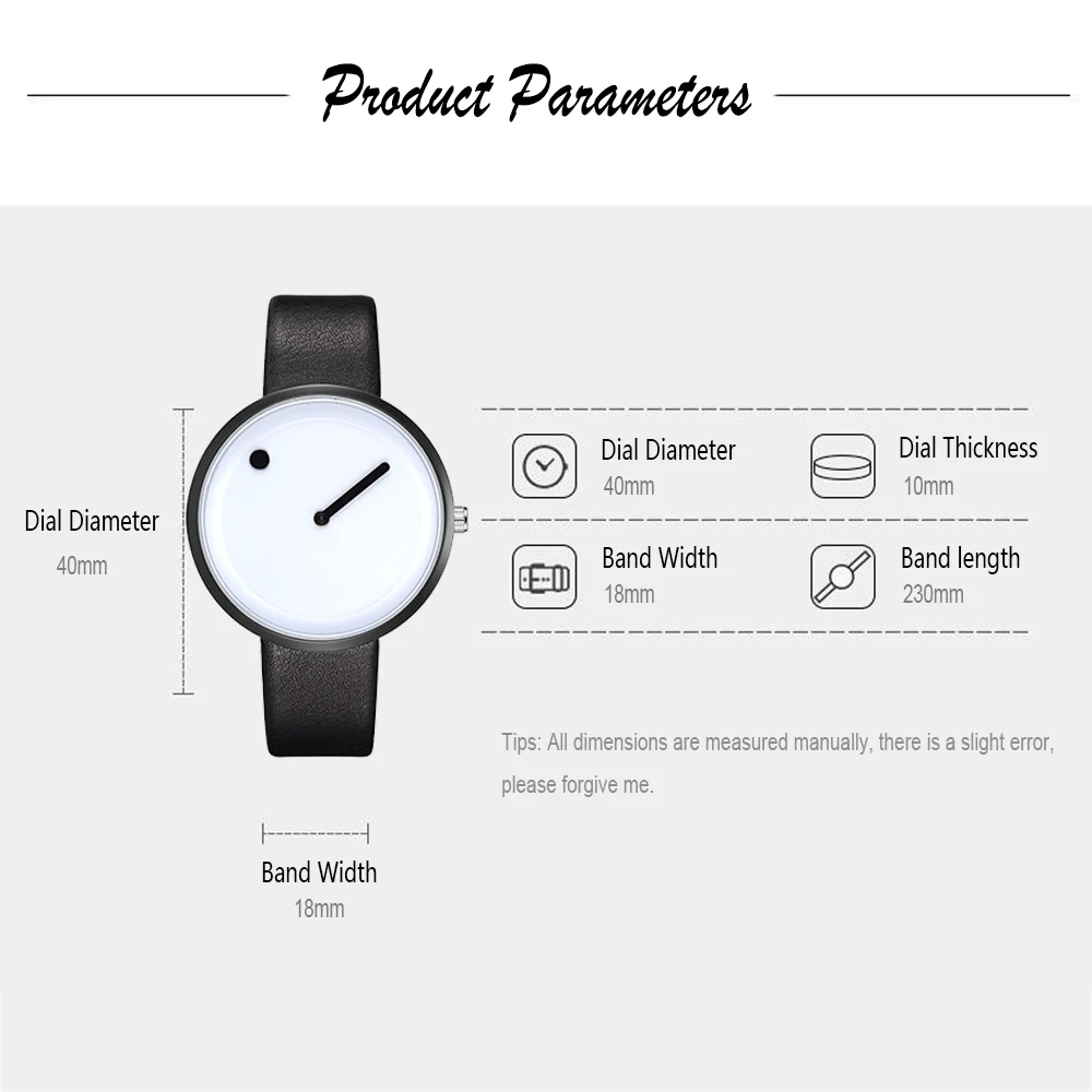 

Minimalist Style Leather Wristwatches Women Men Creative Black White Design Dot & Line Simple Face Quartz Watches Clock