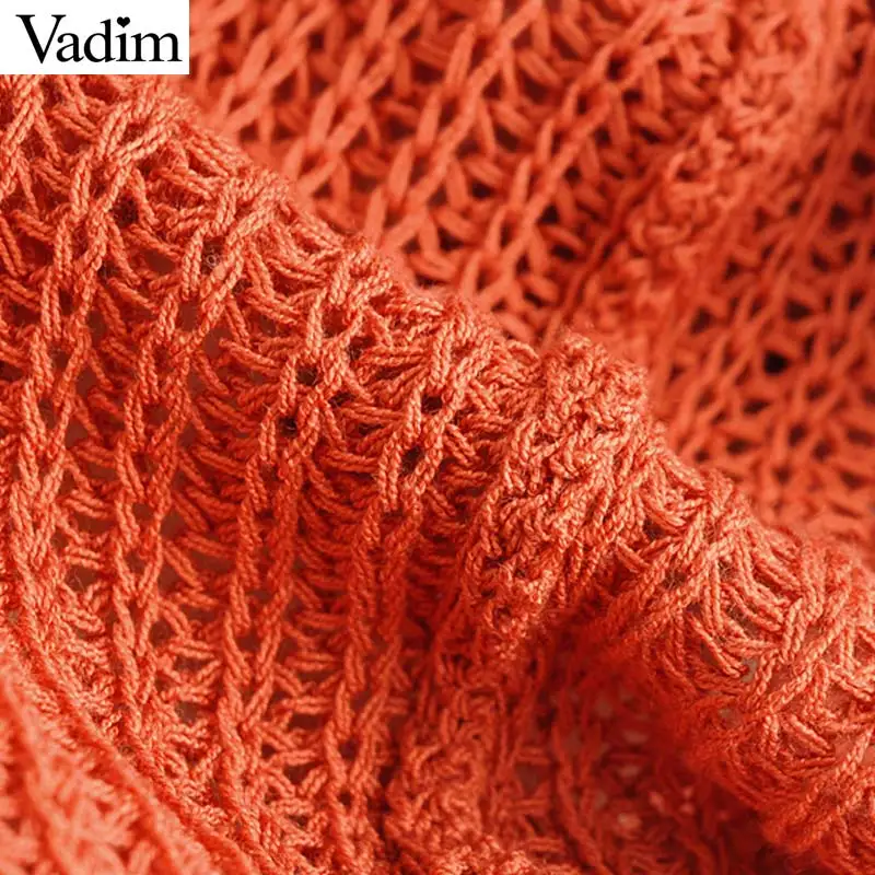 Vadim women solid knitted V neck sweater long sleeve see through loose shirts female casual elegant tops blusas HA391 | Женская одежда