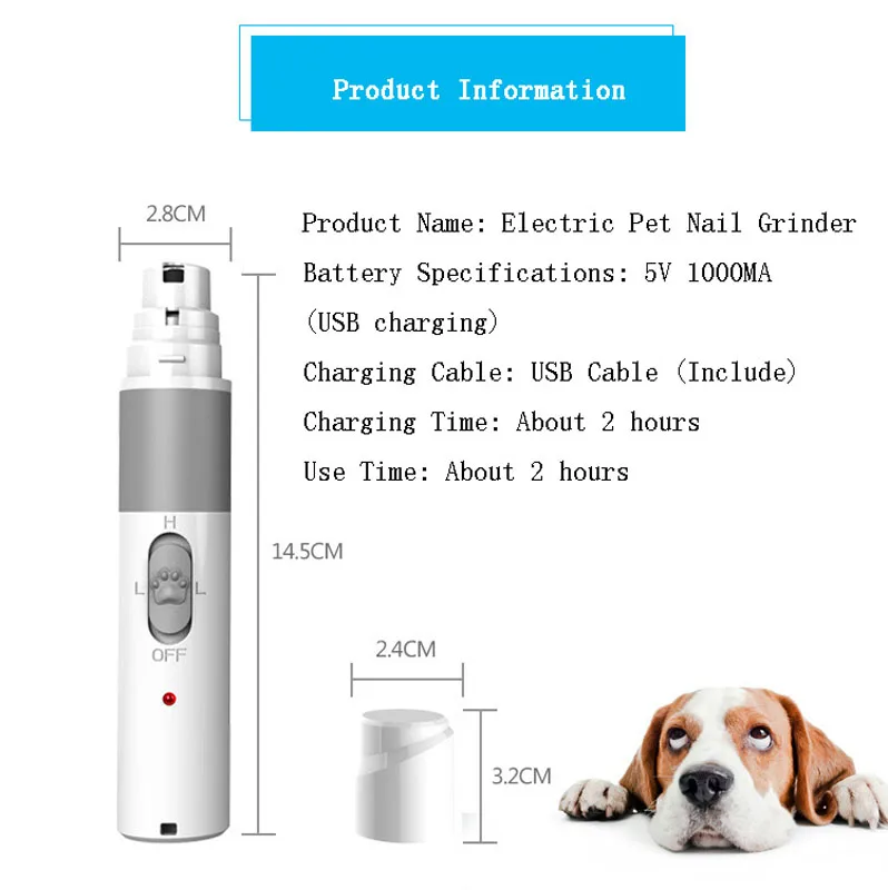 Перезаряжаемые Собака ногтей измельчители зарядка через usb Pet кусачки для тихий